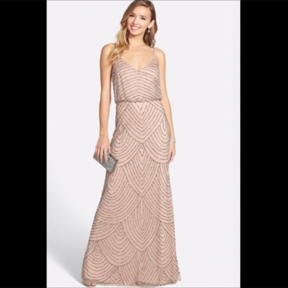 Adrianna Papell Long Deco Bead Blouson Dress